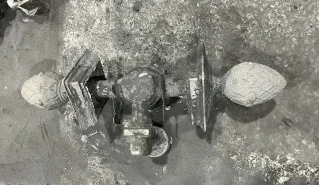 The original casting components after the sand mold is removed